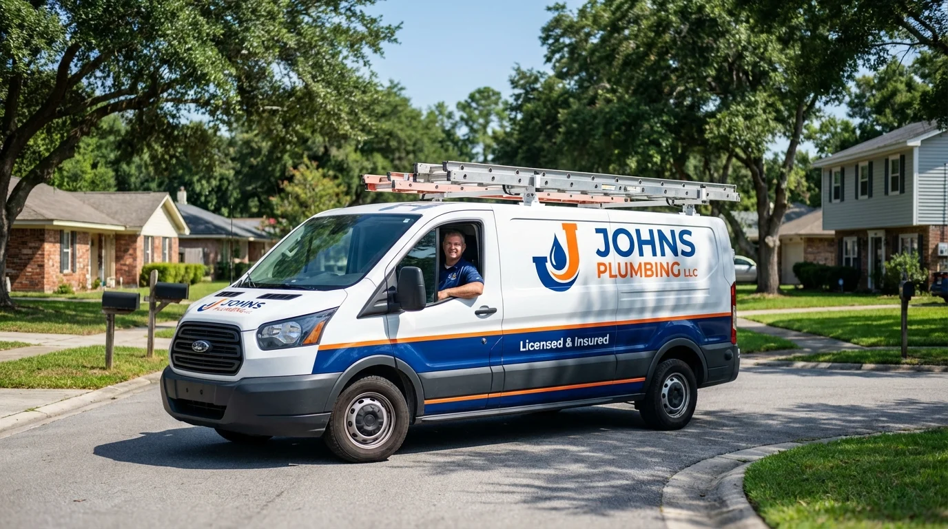 Johns Plumbing LLC service van in Bradford, TN