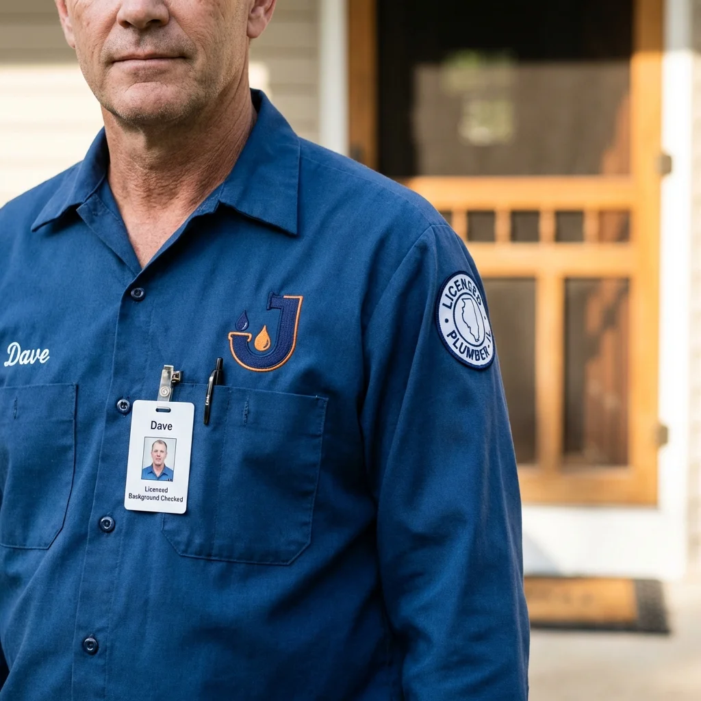 Licensed plumber showing ID badge in Bradford, TN