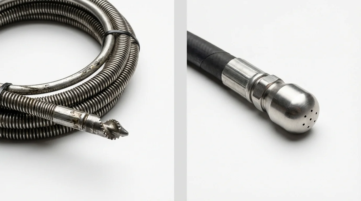 Drain snake cable and hydro jetting nozzle used for drain cleaning in Bradford, TN