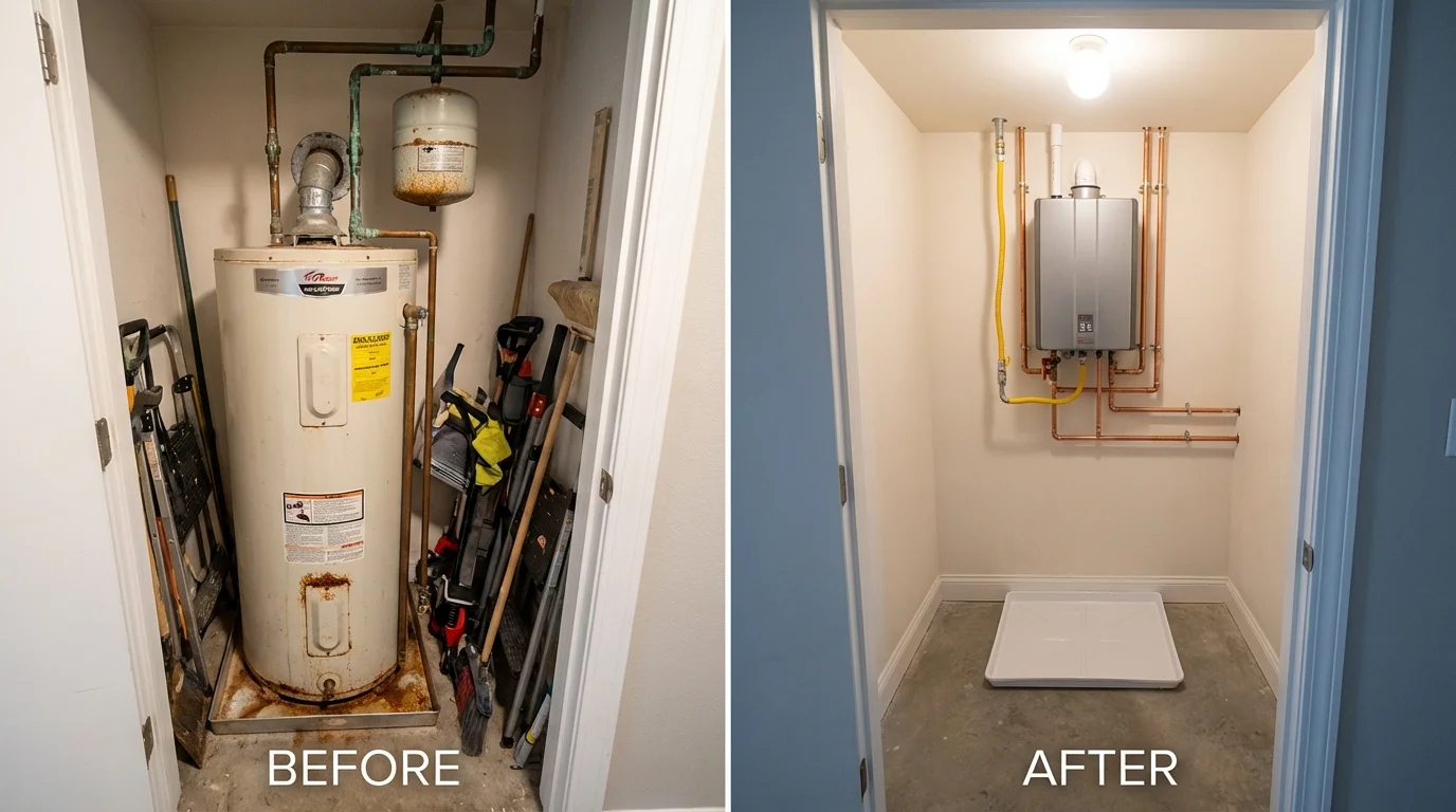 Tank water heater versus wall-mounted tankless unit comparison for Bradford, TN homeowners