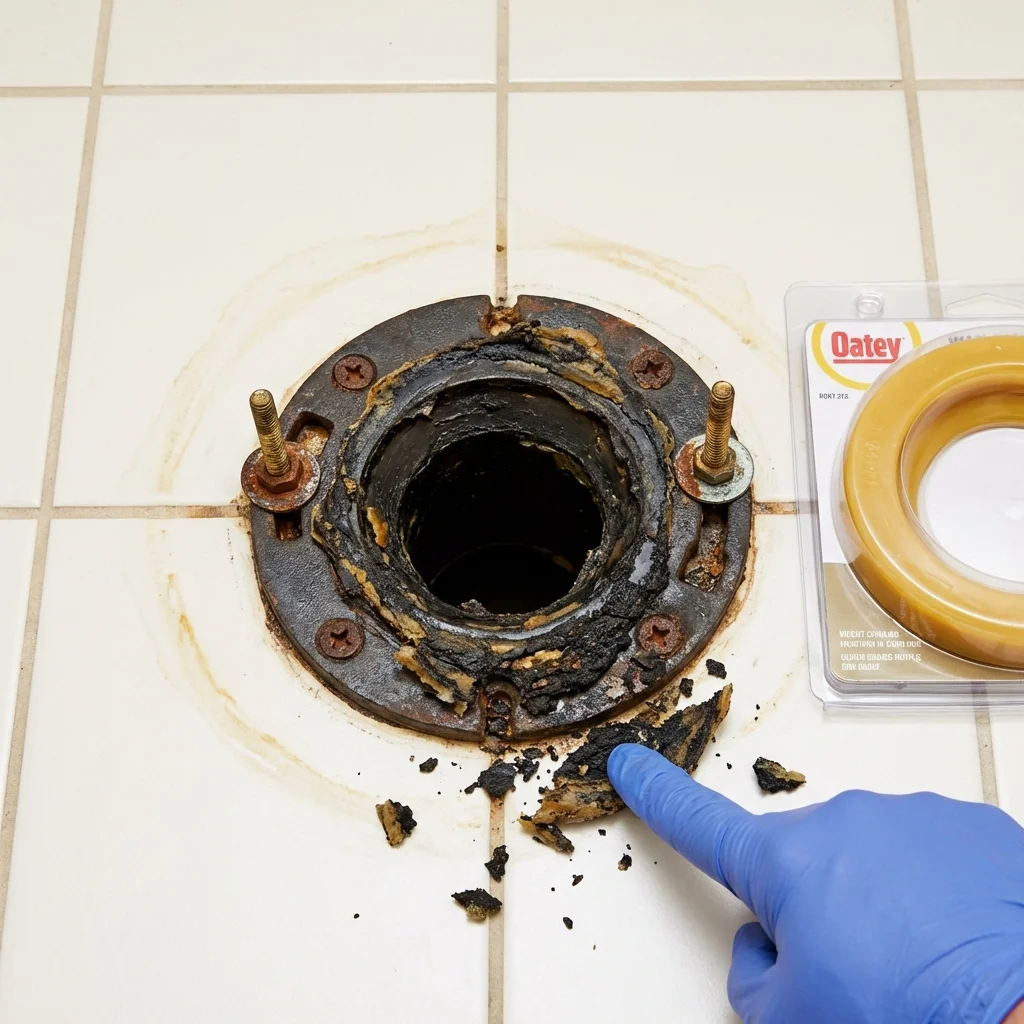 Failed wax ring showing water seepage at the base of a toilet in a Bradford, TN home